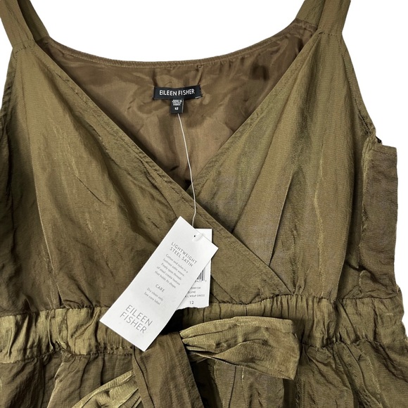 Eileen Fisher Steel Satin A-Line Dress - Picture 12 of 12